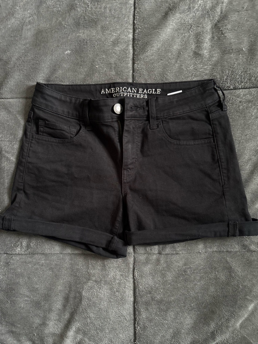 American Eagle Outfitters Women’s Black Denim Roll-Cuff Shorts